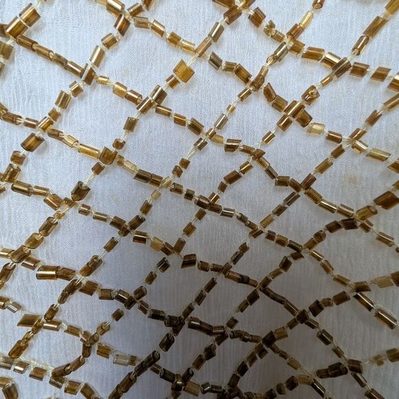 Great Gatsby Vintage White 💯 Silk Sequin Beaded Starburst Midi Shift Dress S - Picture 10 of 17